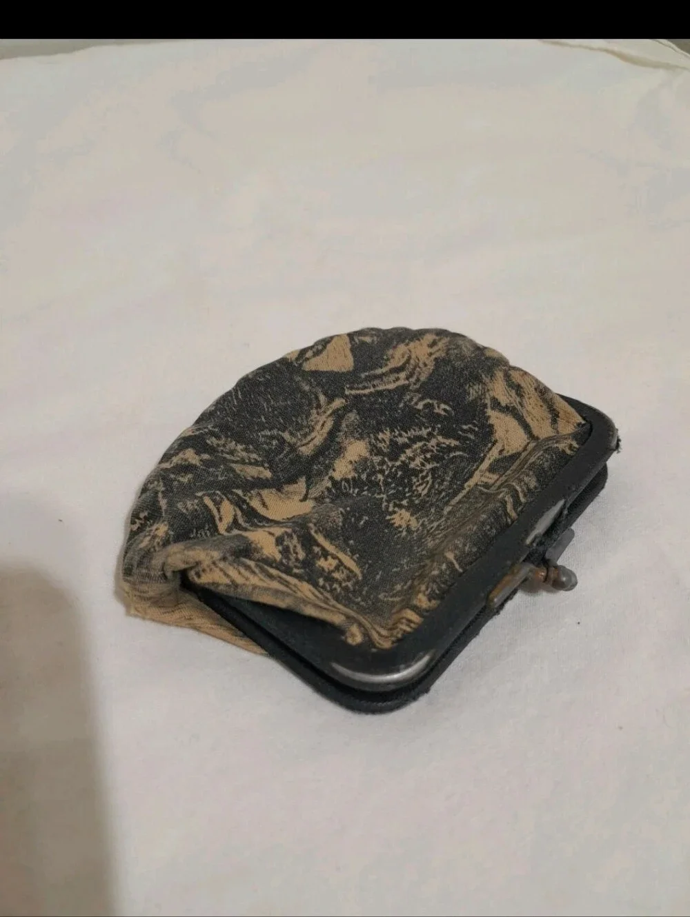 Vintage Men's Coin Pouch in Black and Tan Marbled Canvas